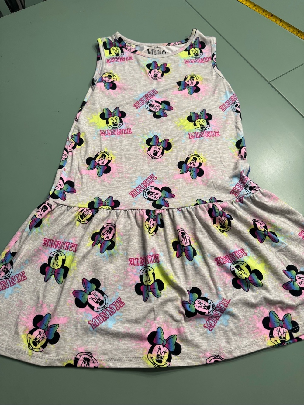 Disney Girls Gray Tank Dress with Multicolor Minnie Print
